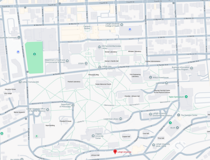 Map showing shops in the South Bethlehem area near Lehigh University
